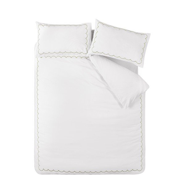 Biancheria da letto bianca/verde per letto singolo 135x200 cm Scallop Border – Catherine Lansfield