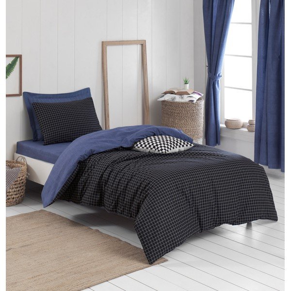 Biancheria da letto singola in cotone blu esteso 160x220 cm Oslo - Mijolnir-image-1
