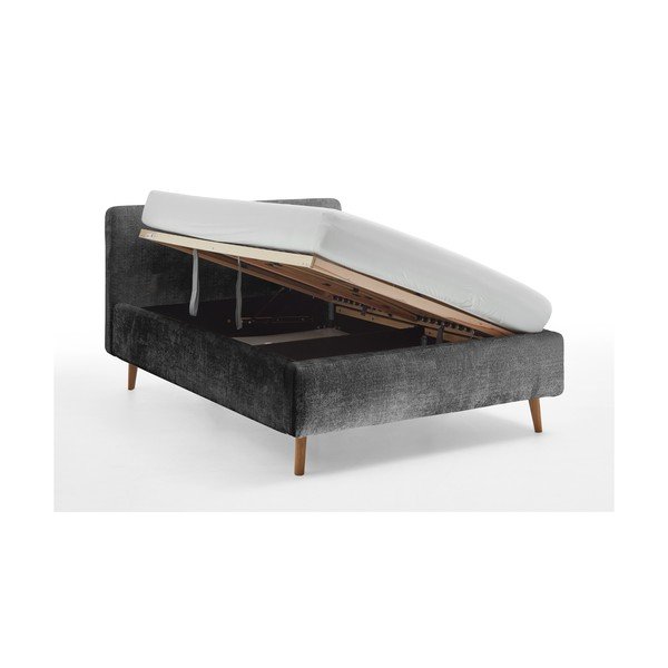 Letto matrimoniale imbottito grigio scuro con contenitore con rete inclusa 140x200 cm Mattis – Meise Möbel-image-4