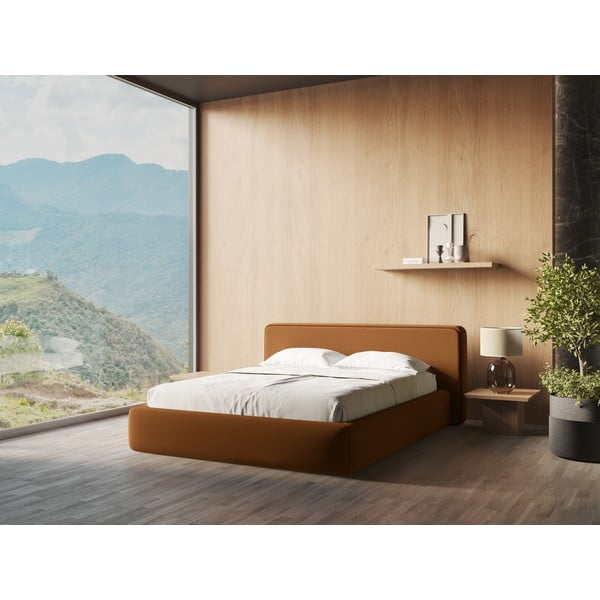 Letto matrimoniale imbottito in terracotta con contenitore a griglia 180x200 cm Kiana - Makamii-image-1