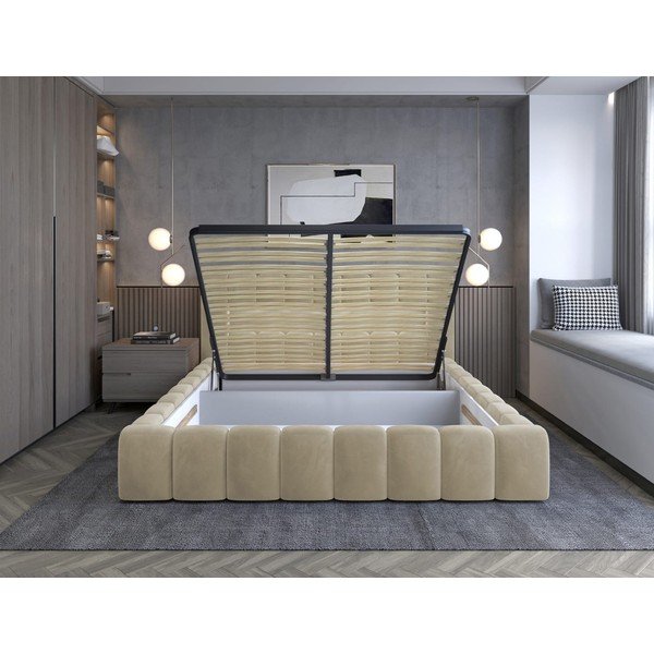 Letto matrimoniale imbottito beige con contenitore con rete inclusa 160x200 cm Lamica – ELTAP-image-2