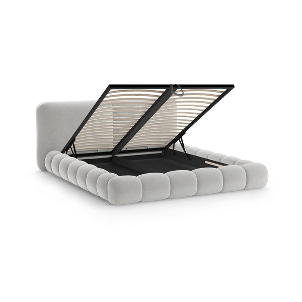 Letto matrimoniale imbottito grigio con contenitore con rete inclusa 160x200 cm Solange – Micadoni -image-2