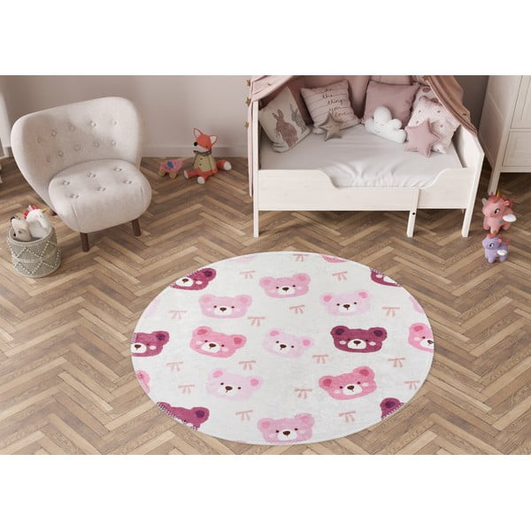 Tappeto per bambini rosa e avorio lavabile ø100 cm Cute Teddies Pink – Vitaus-image-1