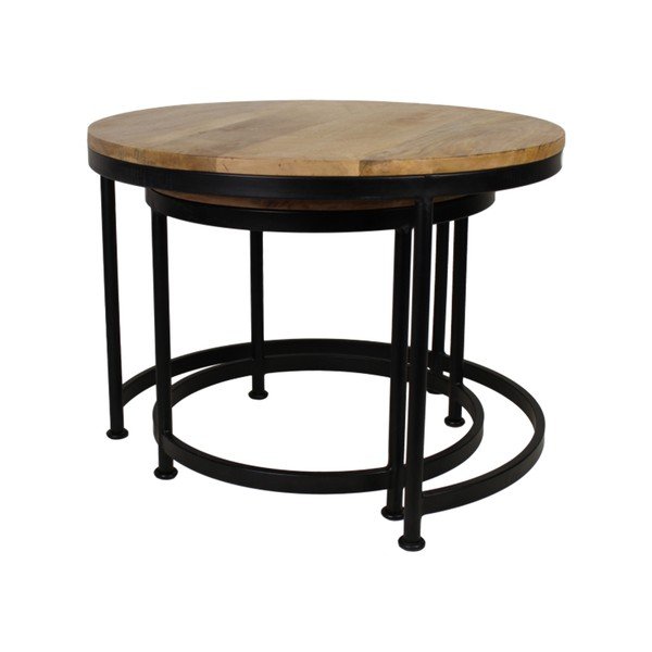 Set di 2 tavoli con piano in legno di mango non trattato Sanndine - HSM collection-image-1