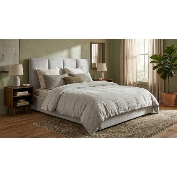 Letto matrimoniale imbottito grigio chiaro con vano contenitore con griglia 160x200 cm Juniper - Mazzini Beds-image-1