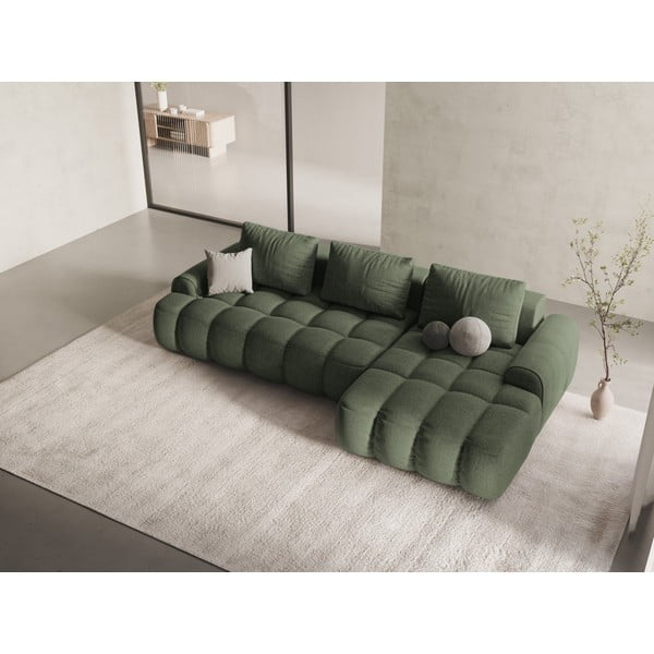 Divano angolare verde allungabile/con contenitore (con penisola a destra/con chaise lounge) Linz – Cosmopolitan Design-image-1