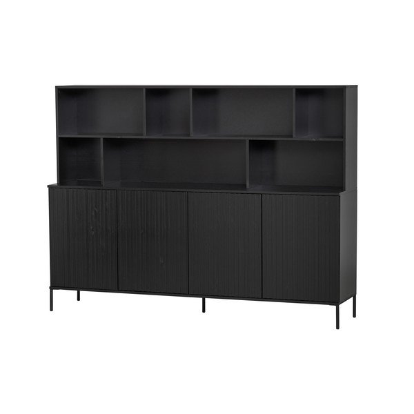 Libreria nera in pino massiccio 200x150x44 cm Gravure – WOOOD-image-2