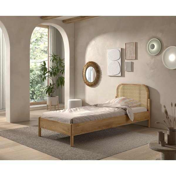 Letto singolo di colore naturale in rovere massiccio con rete inclusa 90x200 cm Olive Rotan – Vipack-image-1