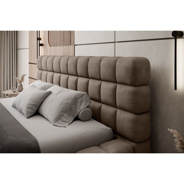 Letto matrimoniale imbottito marrone chiaro con contenitore e rete inclusi 180x200 cm Dizzle – ELTAP-image-4