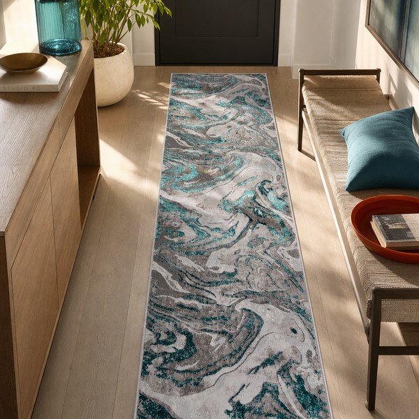 Tappeto grigio/turchese 60x230 cm Marbled - Flair Rugs-image-3
