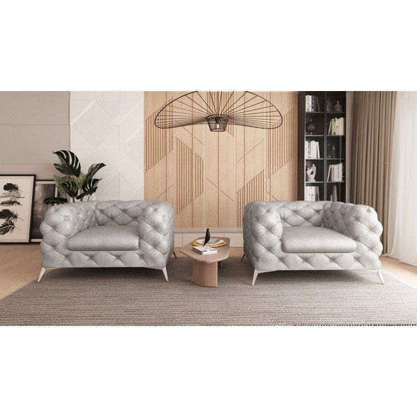 Poltrona grigio chiaro con rivestimento in velluto Chelsea – Ropez-image-1