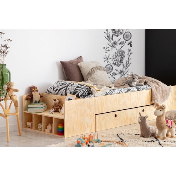 Letto da bambini estraibile di colore naturale con contenitore con rete inclusa 70x160 cm MLC – Adeko-image-1