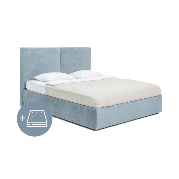 Letto matrimoniale imbottito blu con contenitore con materasso incluso/con rete inclusa 180x200 cm Thessa Bold – Bonami Selection