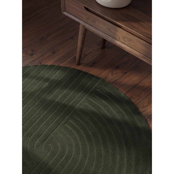 Tappeto rotondo verde scuro in lana tessuto a mano ø 120 cm Arcura – Vikosa-image-2