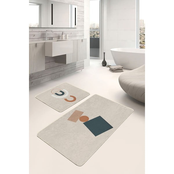 Set di tappetini per il bagno in velluto beige 2 pz 60x100 cm Geometry Shapes – Mila Home-image-1