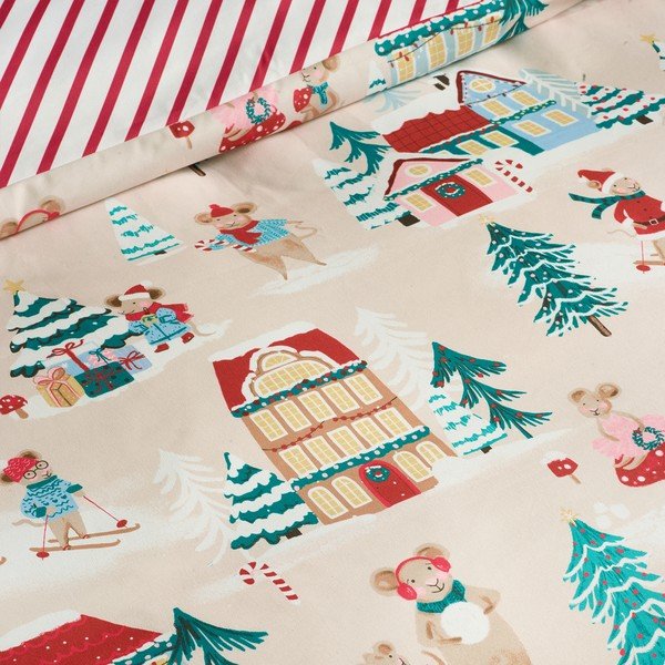 Set copripiumino e federa per letto singolo 135x200 cm Christmas Mouse Town – Catherine Lansfield-image-4