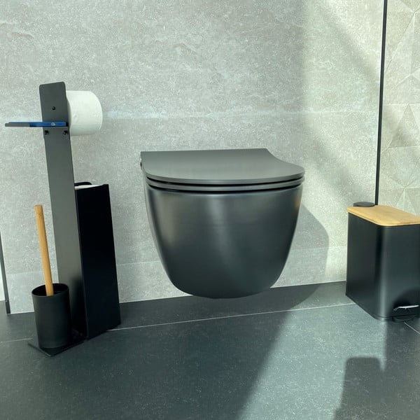 Cestino per la spazzatura nero opaco in acciaio con pedale 5 l   Erik – Spirella-image-2