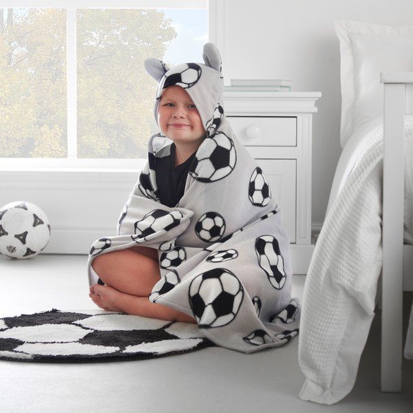 Coperta in pile grigio chiaro con cappuccio 90x125 cm Football - Catherine Lansfield-image-3