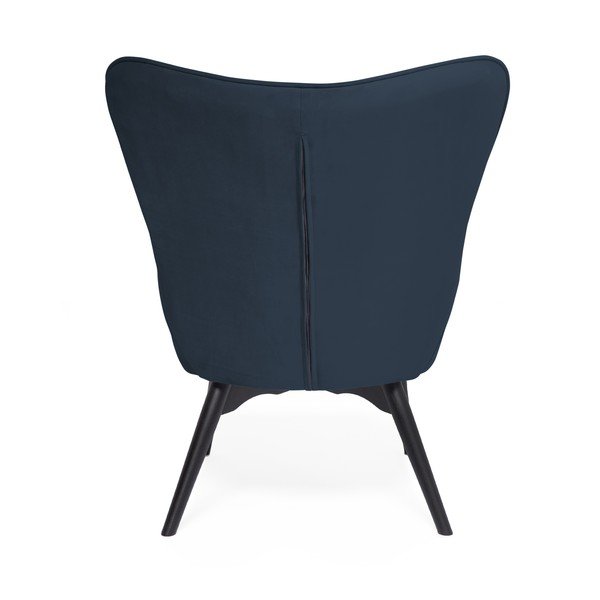 Poltrona e poggiapiedi blu scuro con poggiapiedi nero Cora Velvet - Vivonita-image-3