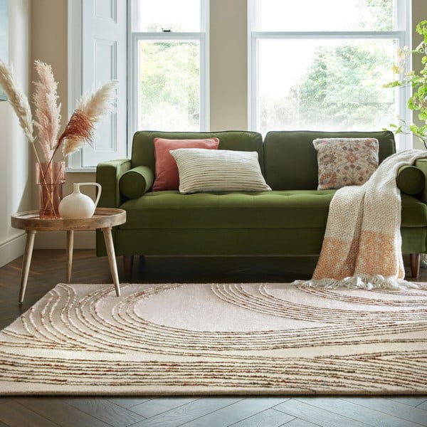 Tappeto arancione/color crema in lana 200x290 cm Abstract Swirl – Flair Rugs-image-1