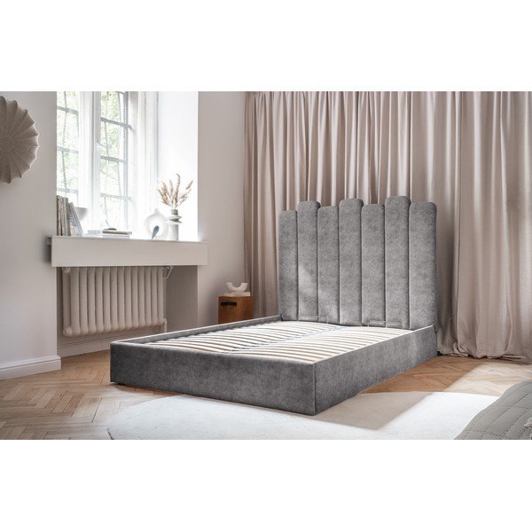 Letto matrimoniale imbottito grigio con contenitore con griglia 140x200 cm Dreamy Aurora - Miuform-image-1
