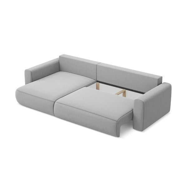 Divano angolare grigio chiaro allungabile/con contenitore (con penisola a sinistra/con chaise lounge) con rivestimento in velluto Kapua – Makamii-image-4