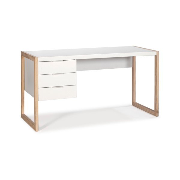 Scrivania bianca con gambe in legno di pino Frank - Marckeric-image-2