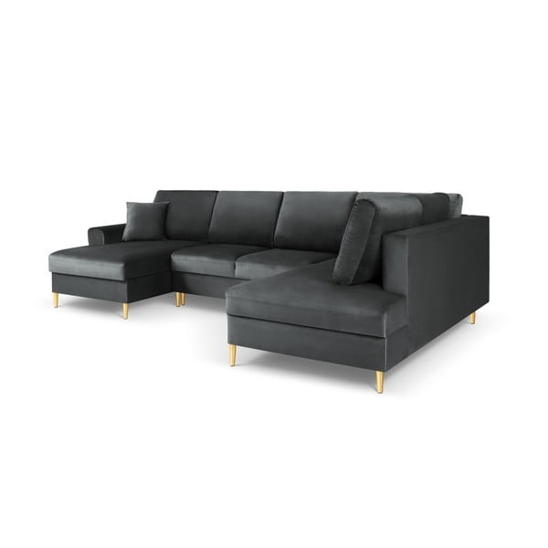Divano angolare grigio scuro allungabile e con contenitore (con penisola a destra/a U) con rivestimento in velluto Kyoto – Cosmopolitan Design-image-3