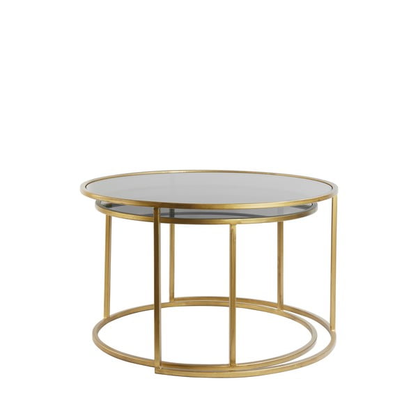 Tavolini rotondi in vetro in set di 2 pezzi in oro ø 75 cm Duarte - Light & Living-image-2