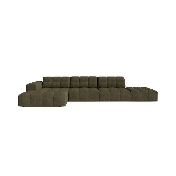 Divano angolare color kaki (con penisola a sinistra/con chaise lounge) con rivestimento in ciniglia Chicago – Cosmopolitan Design