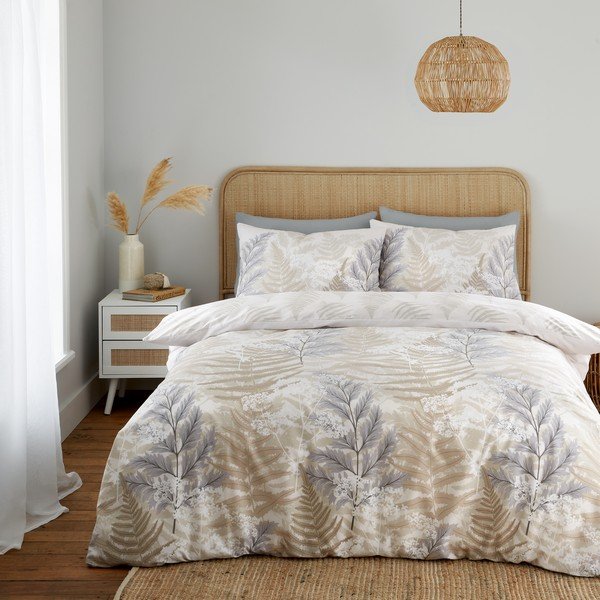 Biancheria da letto singola beige e crema 135x200 cm Floral Foliage - Catherine Lansfield-image-1