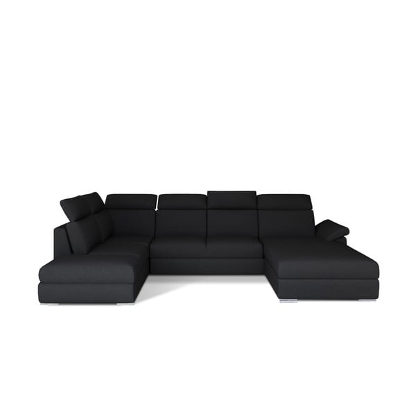 Divano angolare nero allungabile (con penisola a sinistra/a U) Evanell – ELTAP