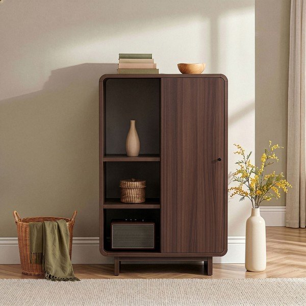 Armadietto colore naturale scuro con effetto noce 70x110x34 cm Torina – Nordure-image-2