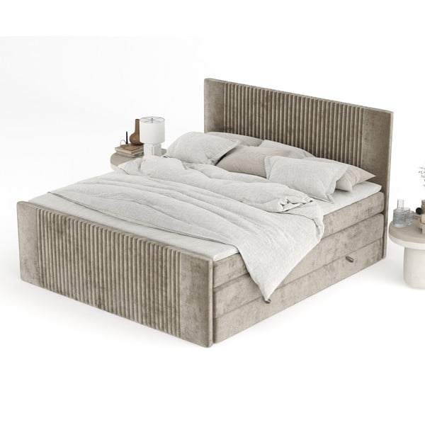 Letto boxspring marrone chiaro con contenitore 200x200 cm Bergamo – Maison de Rêve-image-4