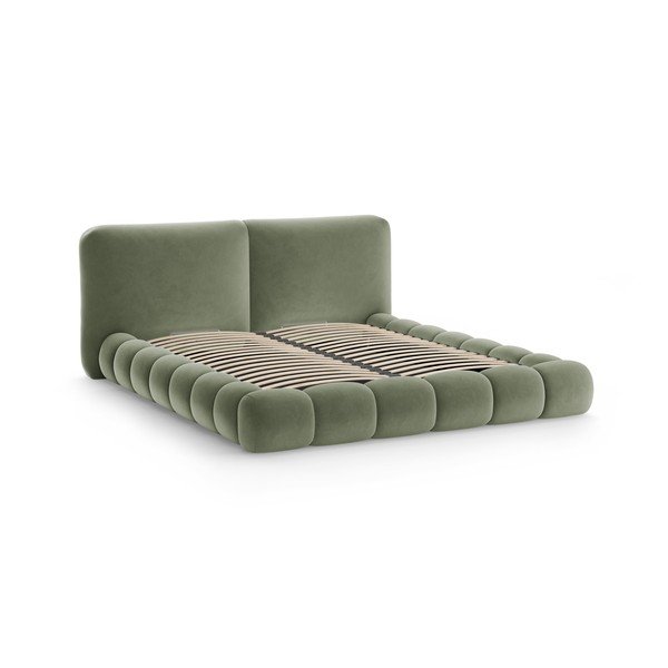 Letto matrimoniale imbottito verde con contenitore con rete inclusa 180x200 cm Solange – Micadoni -image-3