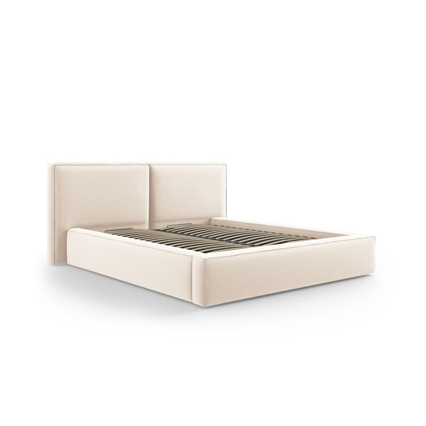 Letto matrimoniale imbottito color crema in velluto con contenitore con rete inclusa 180x200 cm Arendal – Cosmopolitan Design