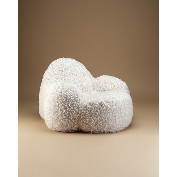 Pouf a sacco per bambini color crema con rivestimento in pelliccia sintetica Momo – Wigiwama-image-1
