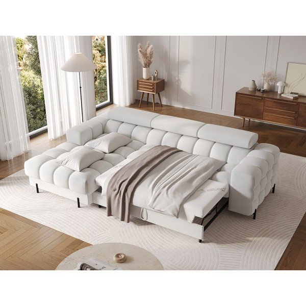 Divano angolare grigio (con penisola a sinistra/con chaise lounge) con rivestimento in bouclé Felro – ELTAP-image-3