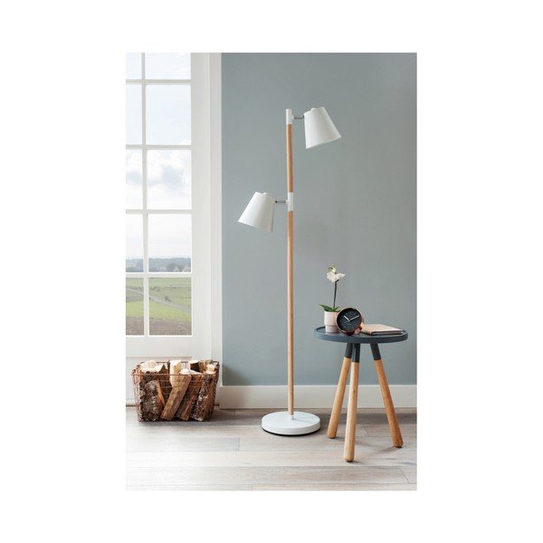 Lampada a stelo bianca con dettagli in legno Rubi - Leitmotiv-image-2