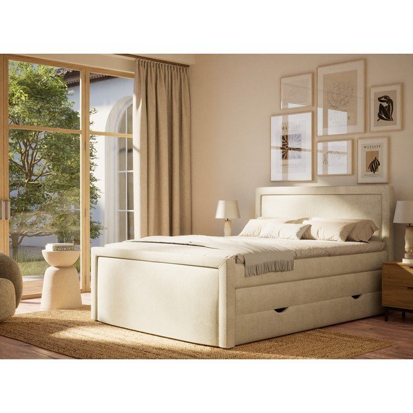 Letto boxspring color crema con contenitore 200x200 cm Fresco – Maison de Rêve-image-1