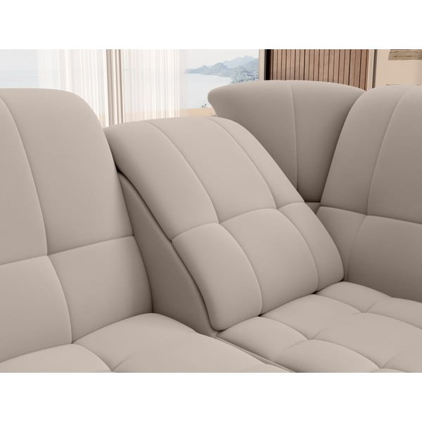 Divano angolare beige allungabile/con contenitore (con penisola a destra/a L) e rivestimento in velluto Sado – ELTAP-image-1