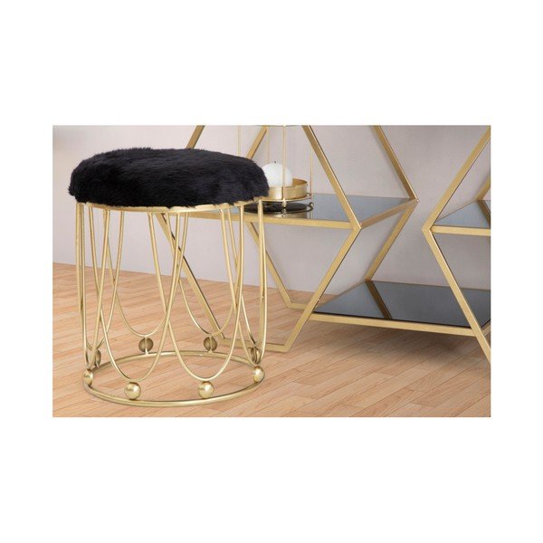 Sgabello rivestito di nero con struttura in ferro color oro Amelia - Mauro Ferretti-image-3