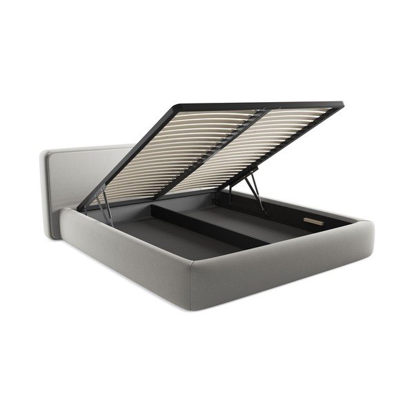 Letto matrimoniale imbottito grigio chiaro con contenitore con griglia 180x200 cm Kiana - Makamii-image-3