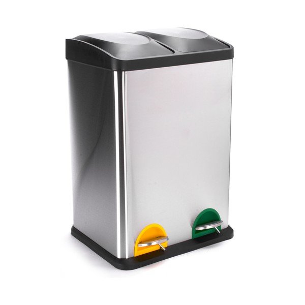 Cestino per la spazzatura color argento opaco in acciaio per raccolta differenziata/con pedale 2x20 l   Tri Selectif – MSV