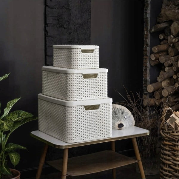 Scatola con coperchio color crema in plastica 29x39x19 cm Style – Curver-image-1