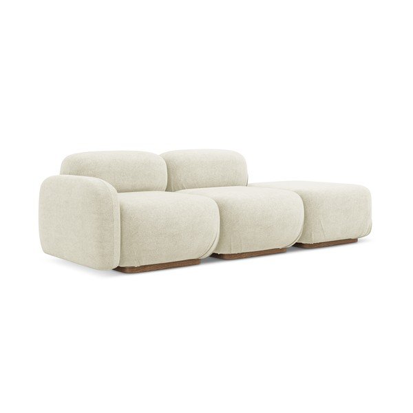 Chaise lounge componibile color crema (con penisola a destra) con rivestimento in bouclé Ailani – Makamii-image-2