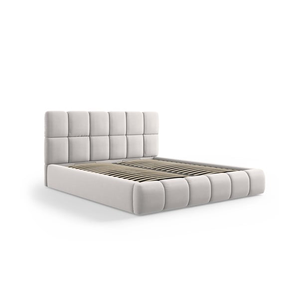 Letto matrimoniale imbottito in grigio chiaro in velluto con contenitore con rete inclusa 180x200 cm Bellis – Micadoni 