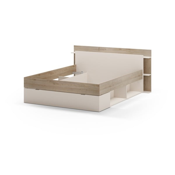 Letto matrimoniale effetto rovere con contenitore senza griglia in colore bianco e naturale 160x200 cm Albo - Marckeric-image-4