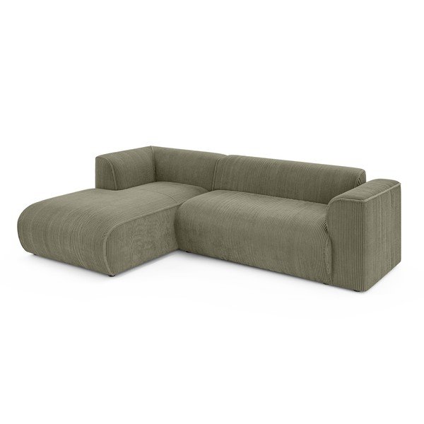 Divano angolare verde (con penisola a sinistra/con chaise lounge) con rivestimento in velluto a coste Merid  – Ropez-image-2