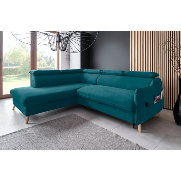 Divano letto angolare in velluto turchese (angolo sinistro) Sweet Harmony - Miuform-image-3